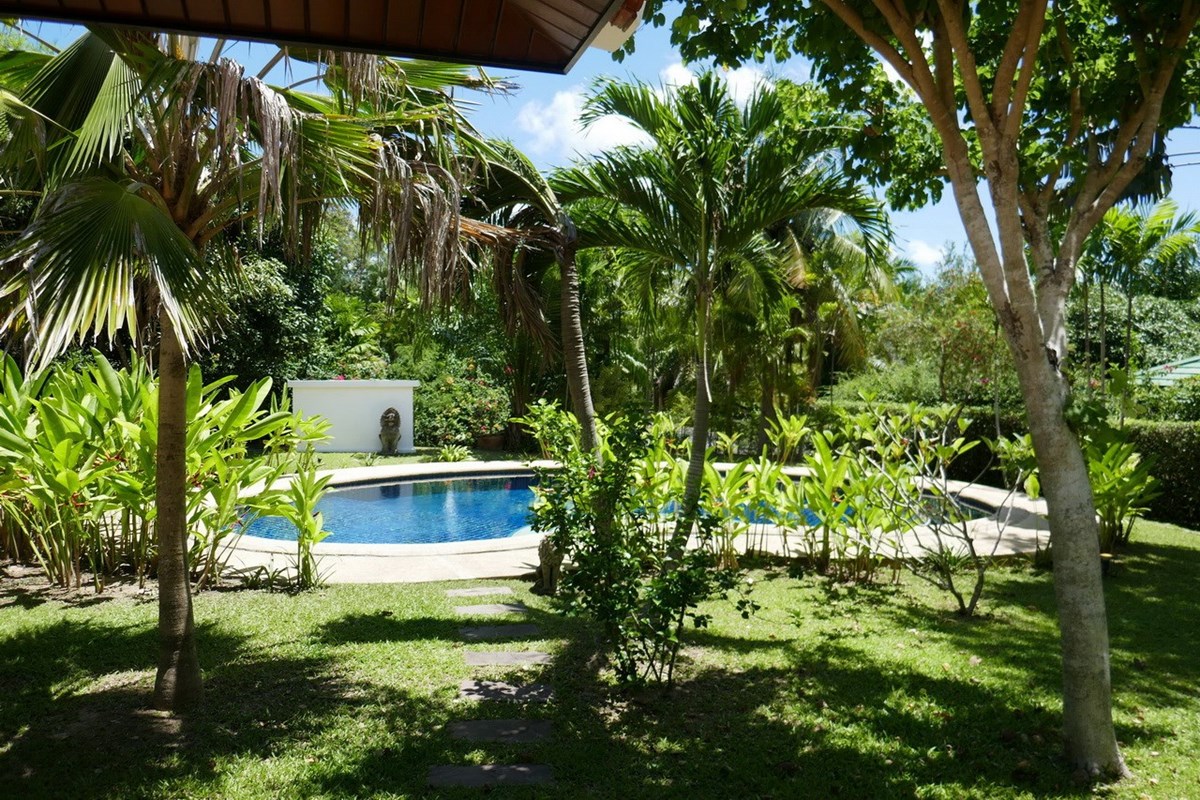 House for rent Pattaya Bangsaray showing the garden and pool House for rent Pattaya Bangsaray showing the garden and pool